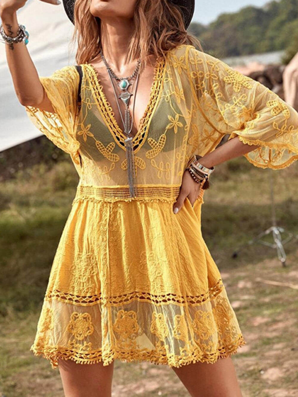 Marina Casual Lace Beach Dress Cover-Up