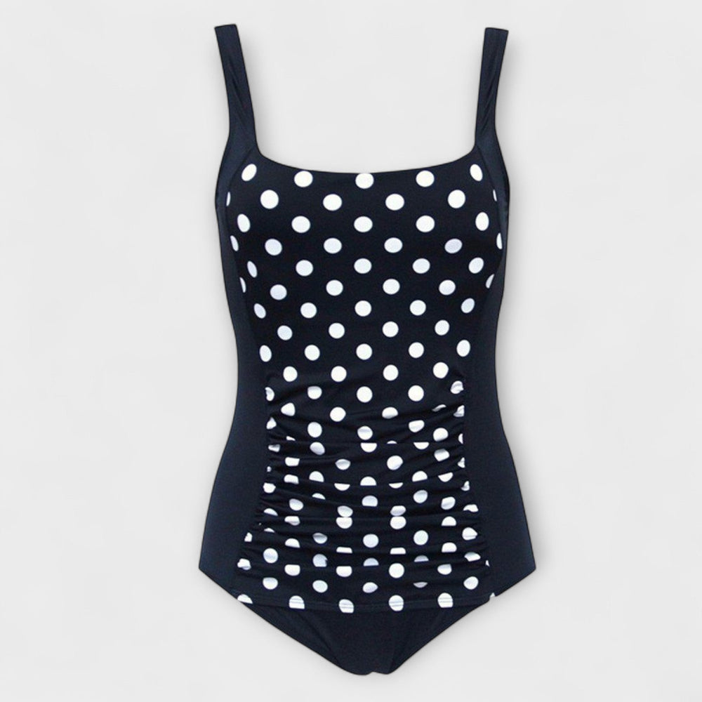 Retro Polka Dot Lined One-Piece Swimsuit with Square Neck