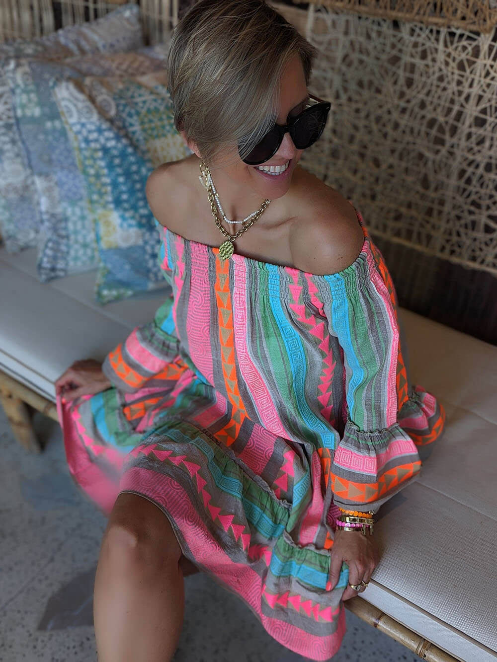 Joyce Boho Off-Shoulder Mini Dress