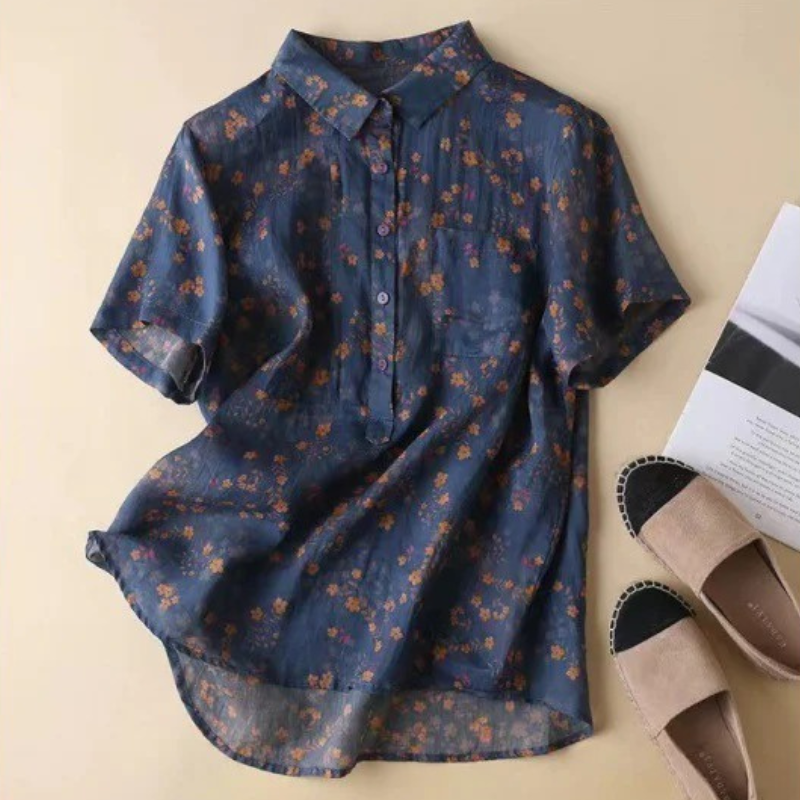 Maribel Half-Placket Button Blouse with Relaxed Fit