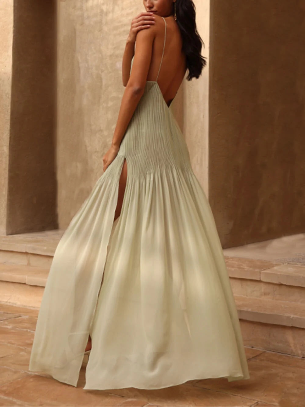 Sunset Pleated Patchwork Maxi Dress