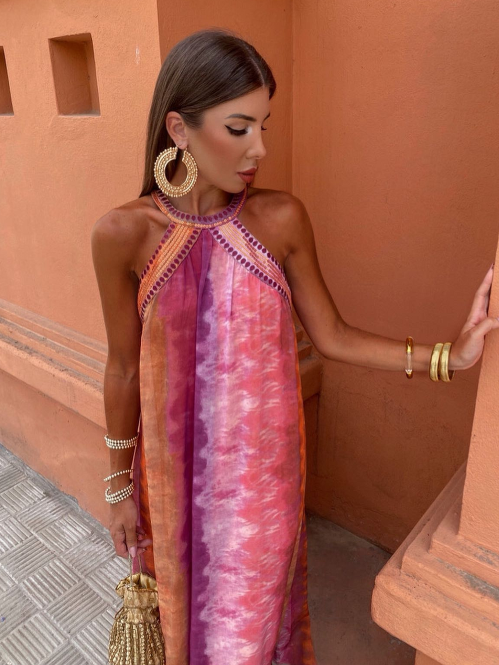 Luciana Tie-Dye Halter Maxi Summer Dress