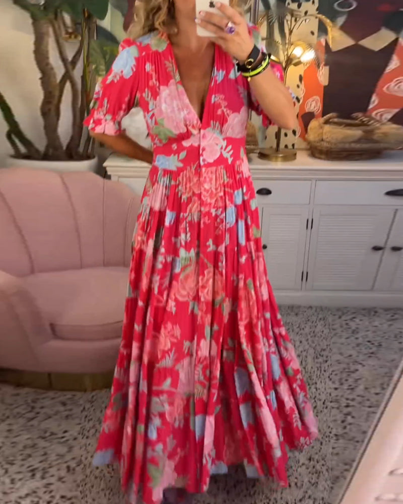Adelaide Floral V-Neck Dress with Pockets