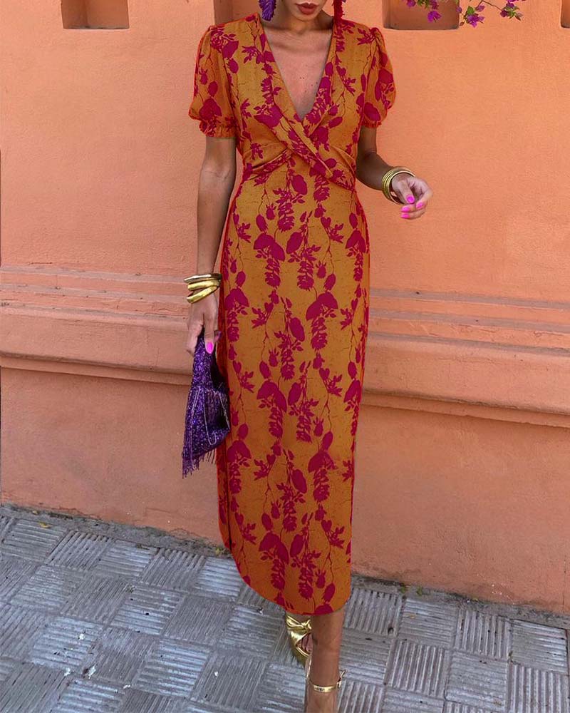 Sonya Flowing V-Neck Midi Dress for Brunch and Evenings