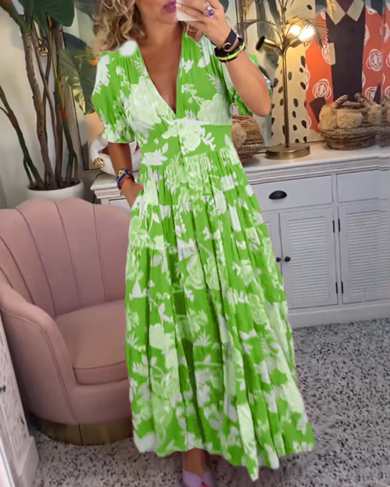 Adelaide Floral V-Neck Dress with Pockets