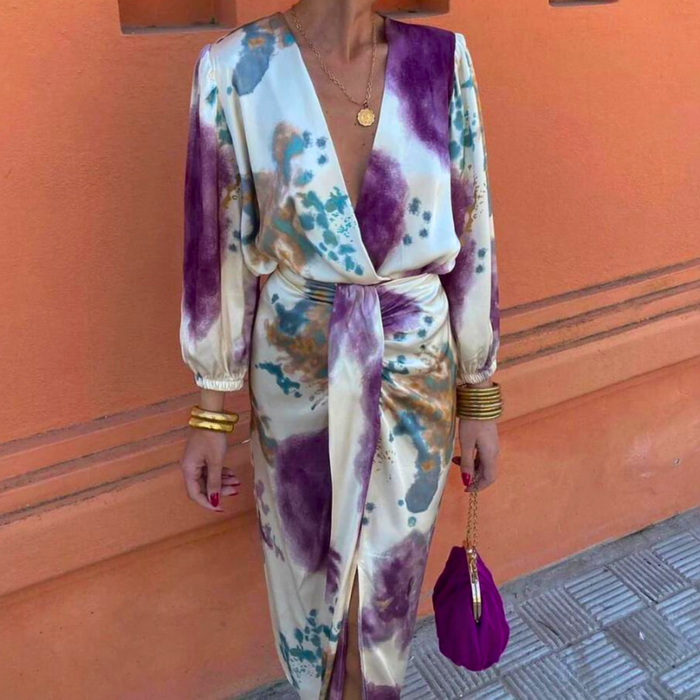 Elegant V-Neck Long-Sleeve Dress for Any Occasion