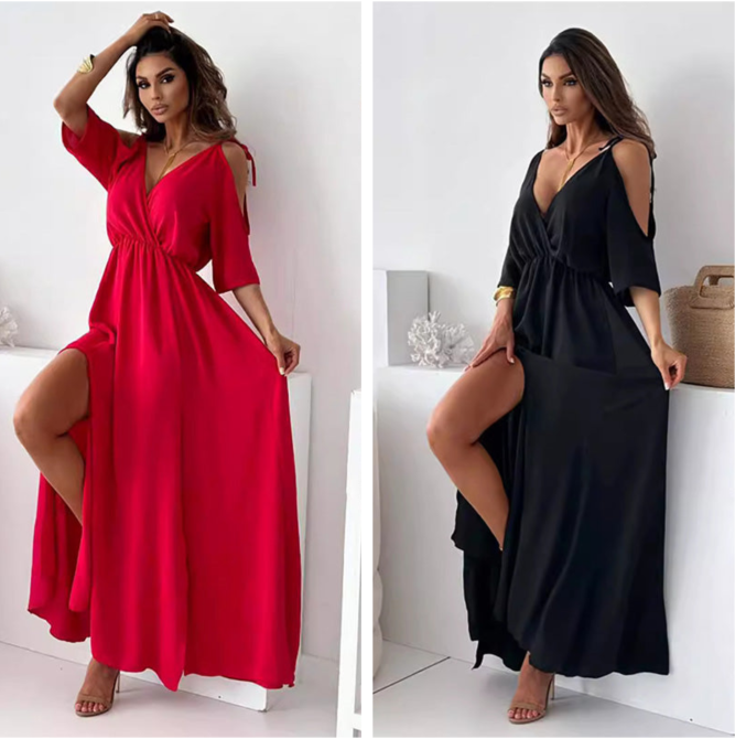 Aurora V-Neck Slit Dress