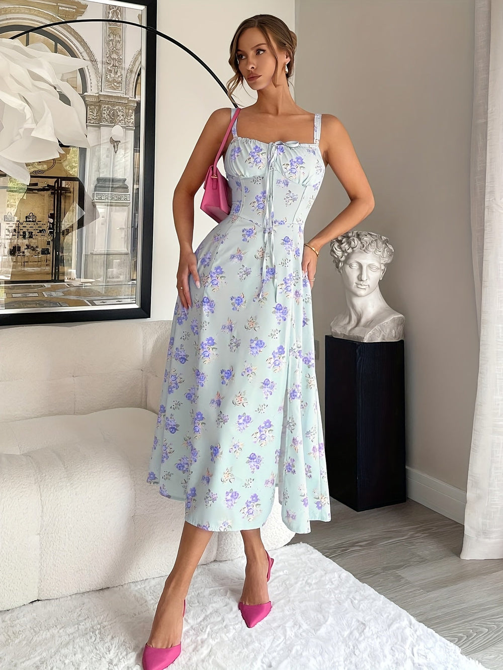 Luna Bloom Midi Dress With Open Back