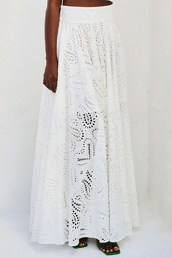 Embroidered Two-Piece Set with Long High-Waist Pocket Skirt