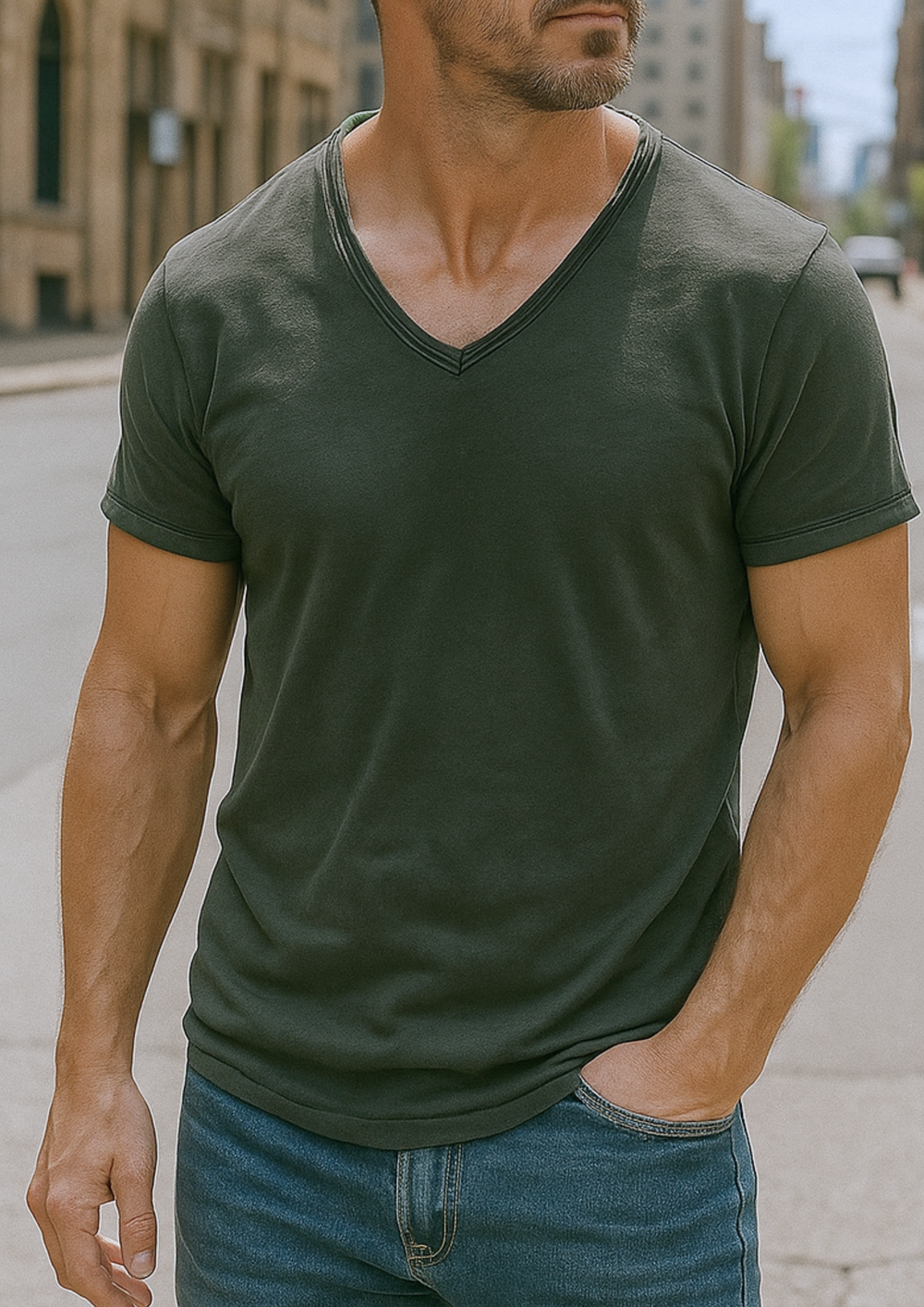 Jadrien Premium Soft Organic Cotton V-Neck T-Shirt - Charcoal
