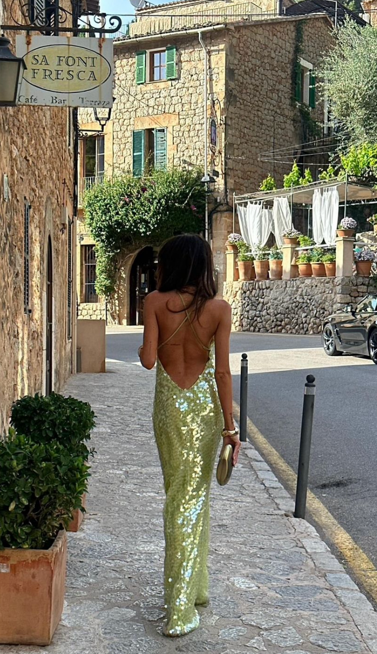 Harper Sequin Green Maxi Dress