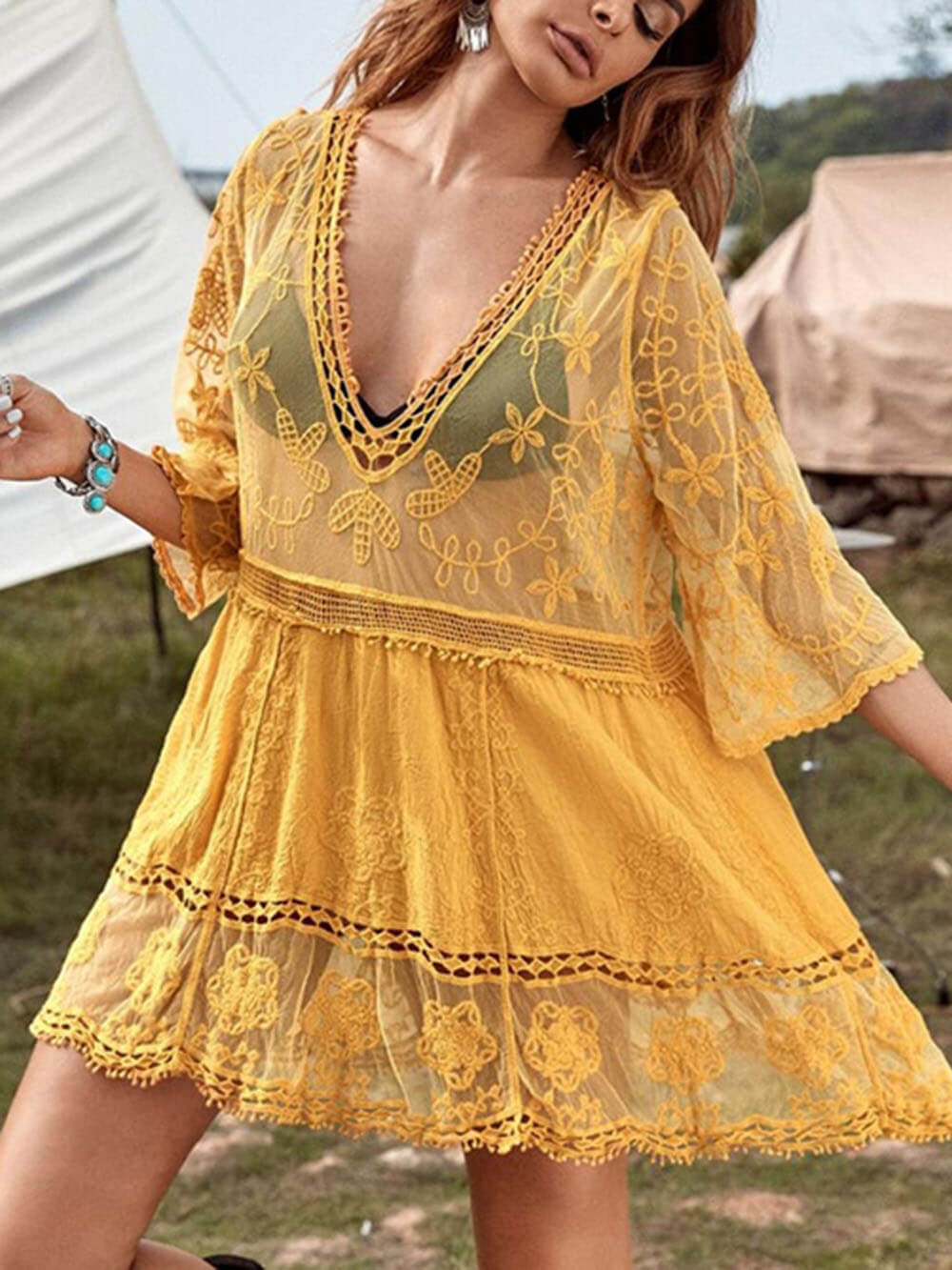 Marina Casual Lace Beach Dress Cover-Up