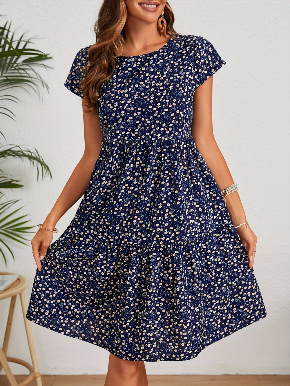 Callista Floral Print Crew Dress