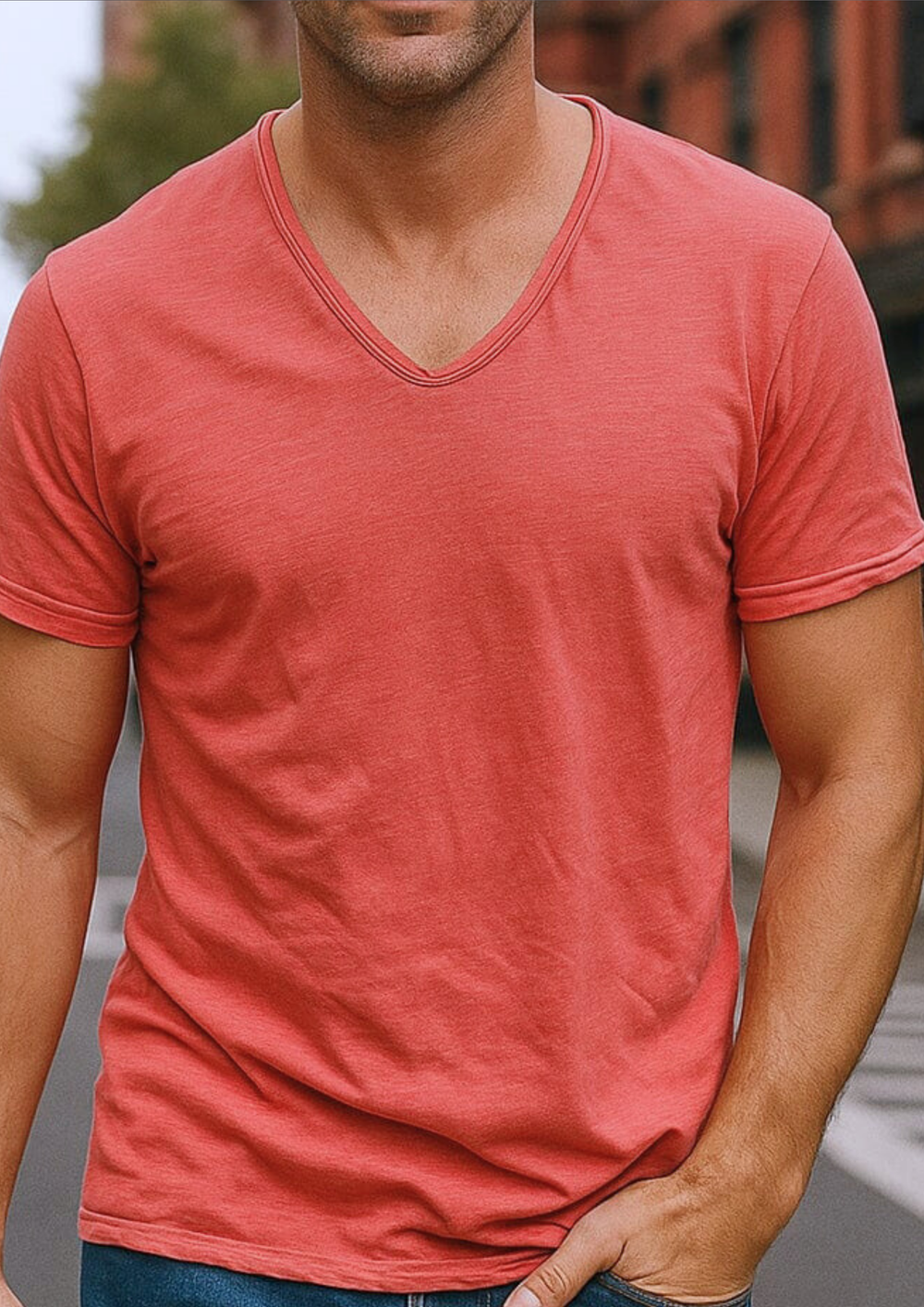 Jadrien Premium Soft Organic Cotton V-Neck T-Shirt - Red