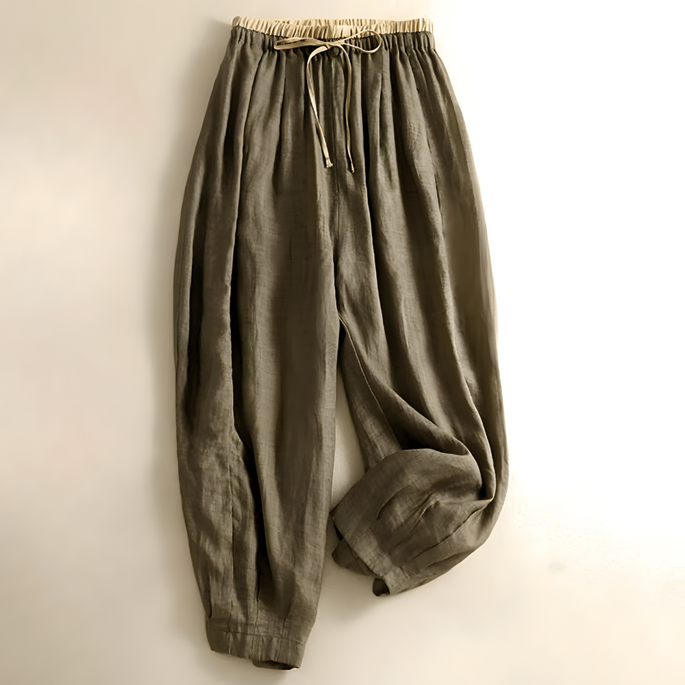 Yndira Breathable Lightweight Linen Tapered Pants - Olive