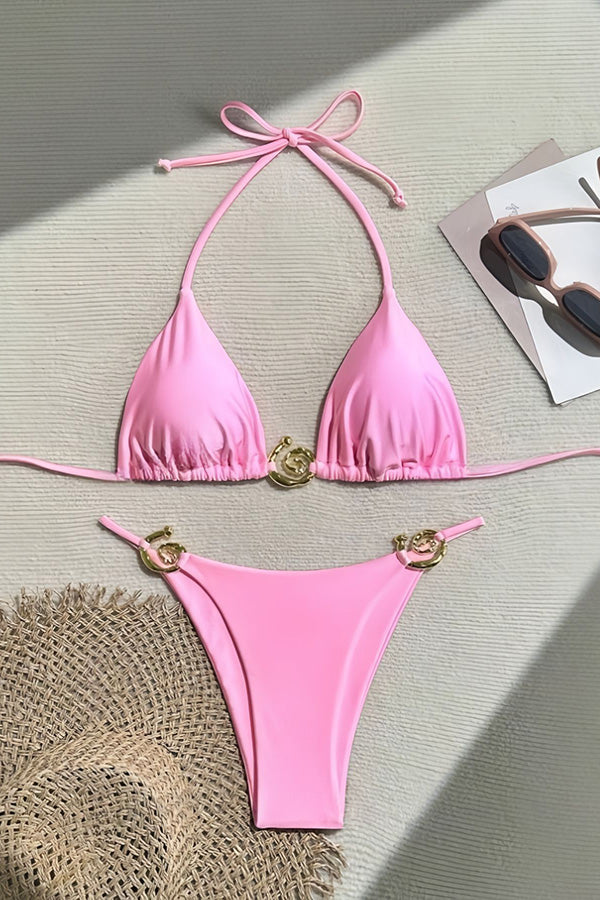 Bianca Triangle Bikini Set with Metal Hardware Detail