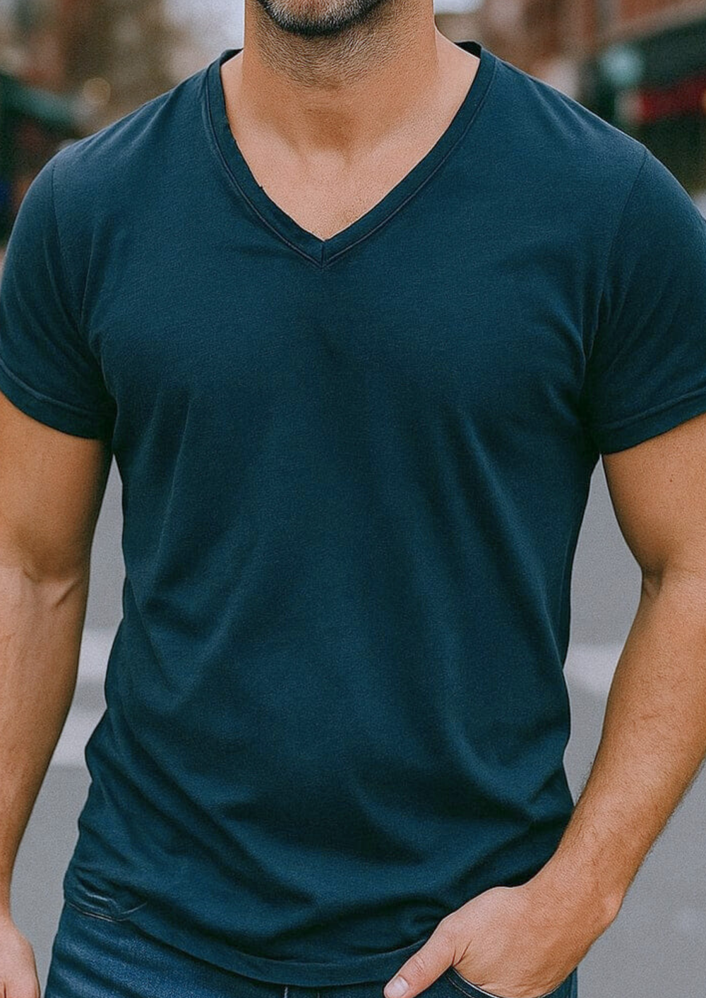 Jadrien Premium Soft Organic Cotton V-Neck T-Shirt - Blue