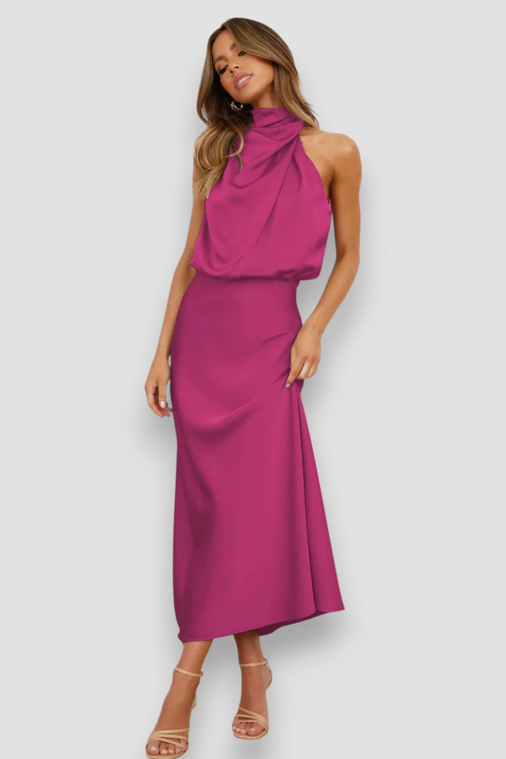 Carlina Summer Satin Halter Dress