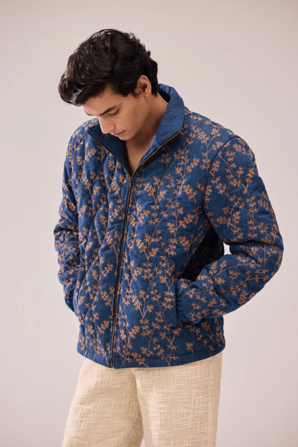 Hamzah Embroidered Quilted Denim Casual Stylish Jacket