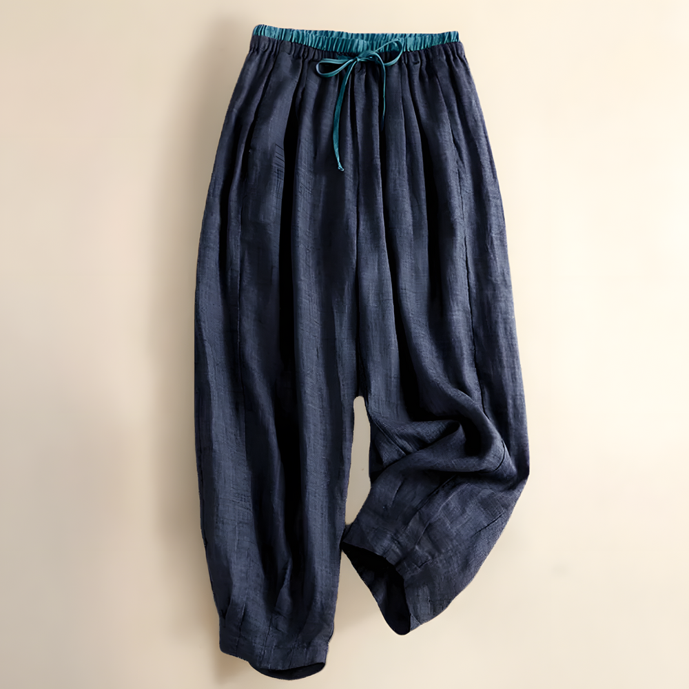Yndira Breathable Lightweight Linen Tapered Pants - Blue