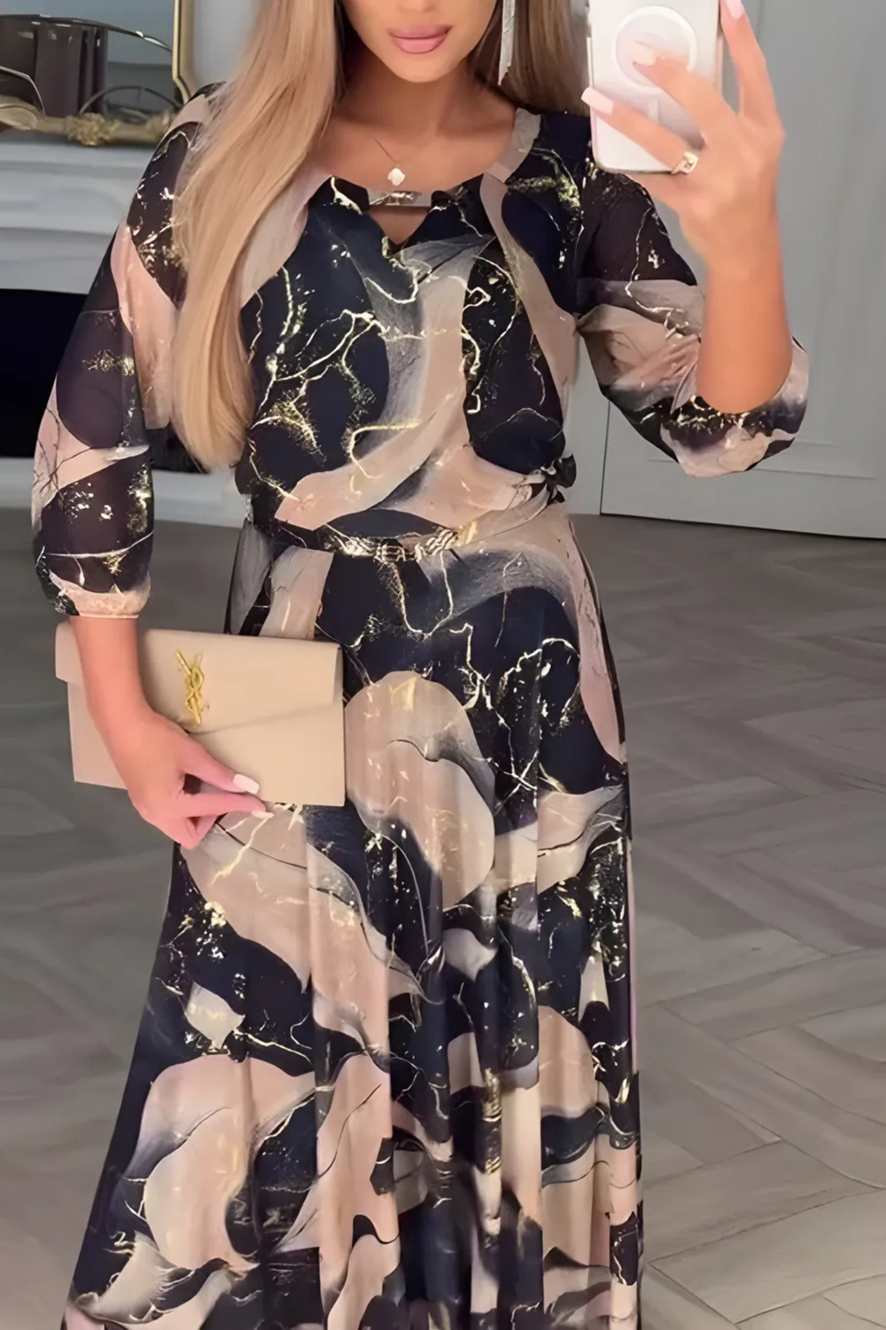 Mariska Lightweight Chiffon Midi Dress in Black or Beige