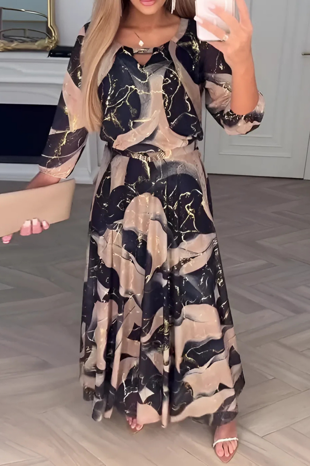 Mariska Lightweight Chiffon Midi Dress in Black or Beige