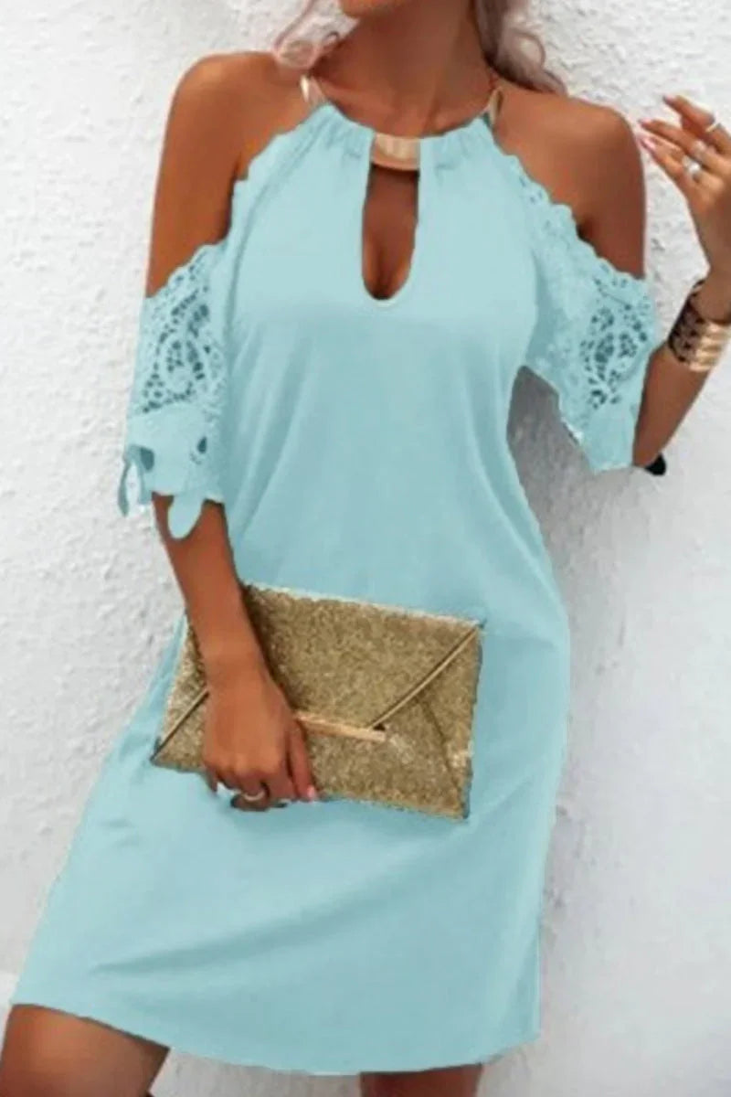 Naila Solid Lace Dress with Metal Accents