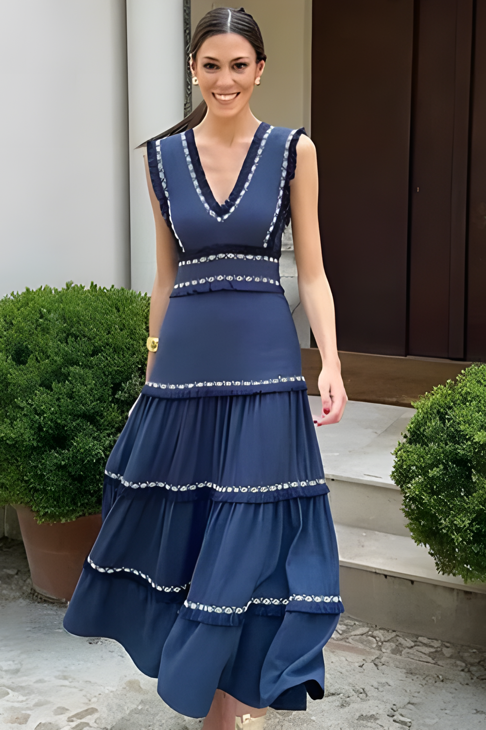 Lidija Navy Detail Dress with Contrast Trim