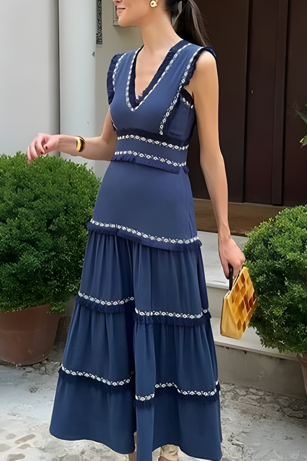 Lidija Navy Detail Dress with Contrast Trim