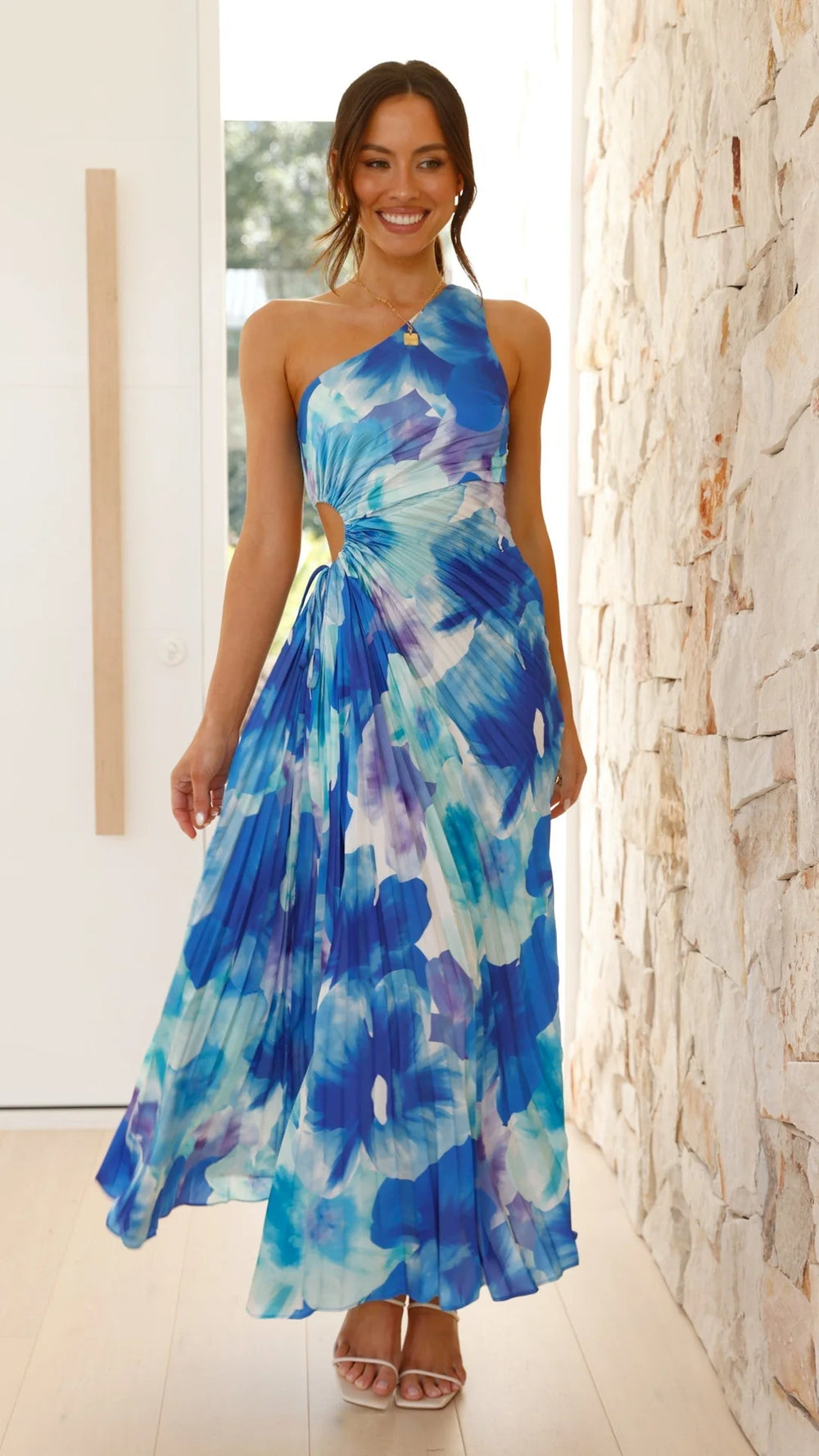 Sienna Blue Floral Cut-Out Maxi Dress