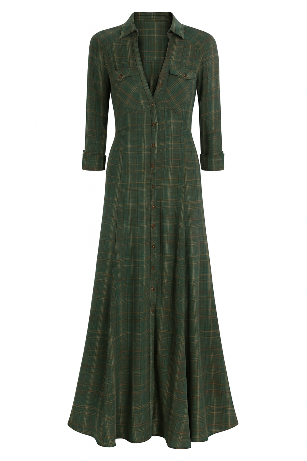 Solene Plaid Button-Down Maxi Shirt Dress Stylish Dress