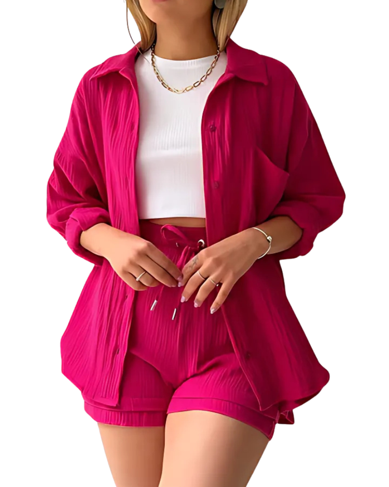 Elowen Textured Button Front Two-Piece Matching Set