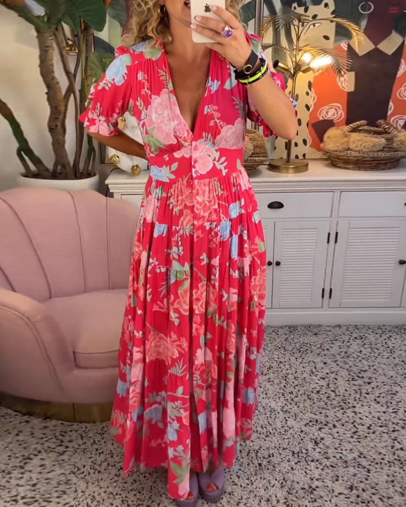 Adelaide Floral V-Neck Dress with Pockets