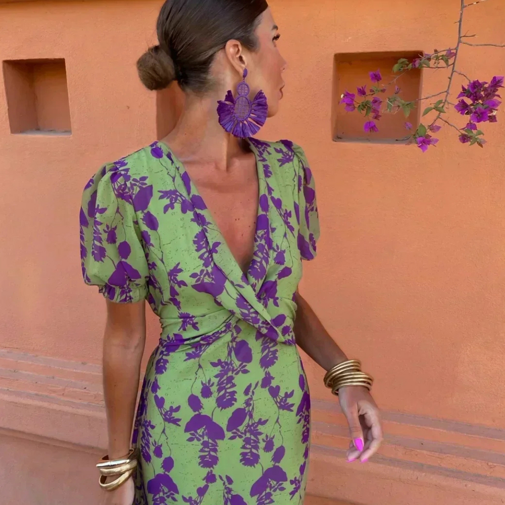 Zoé Printed Midi V-Neck Dress