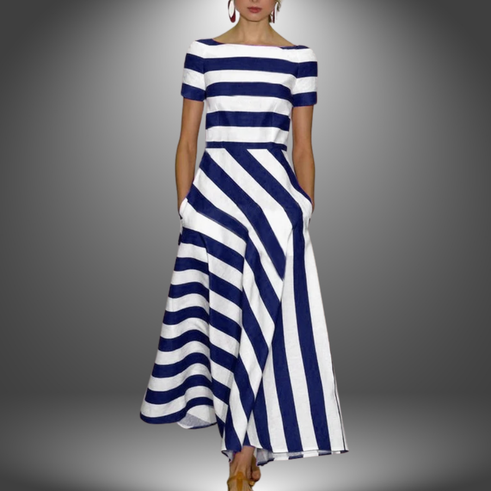 Bellamy Striped Stretch Artisan Pattern Midi Dress