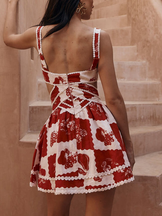 Geometric Embroidered Cutout Mini Dress