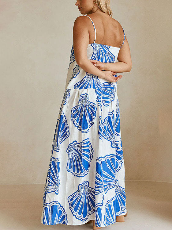 Vacation Casual Maxi Dress Shell Print Strap