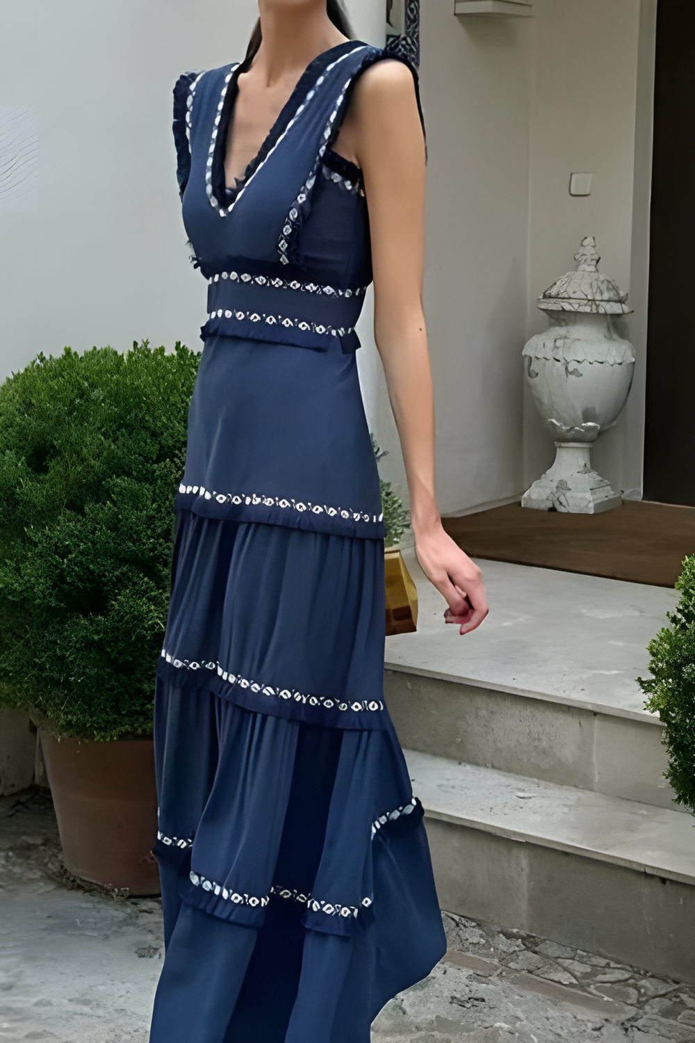 Lidija Navy Detail Dress with Contrast Trim