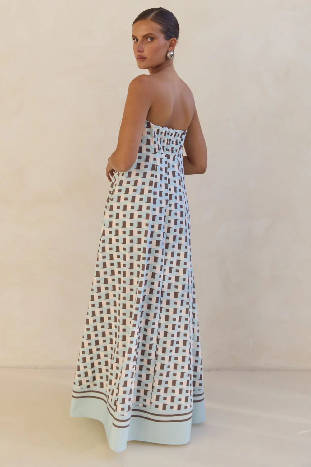 Arya Off-Shoulder Maxi Dress Brown Plaid