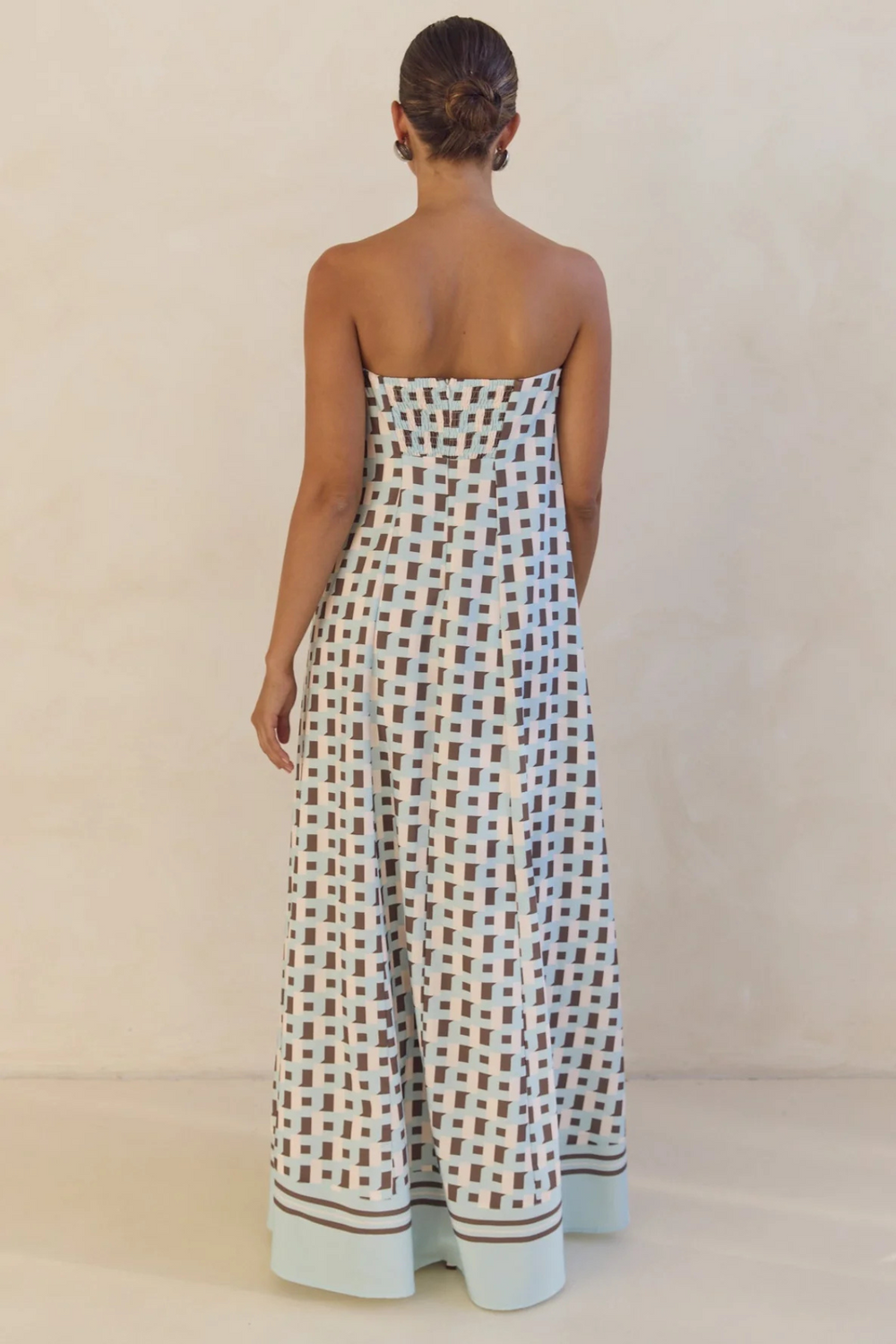 Arya Off-Shoulder Maxi Dress Brown Plaid