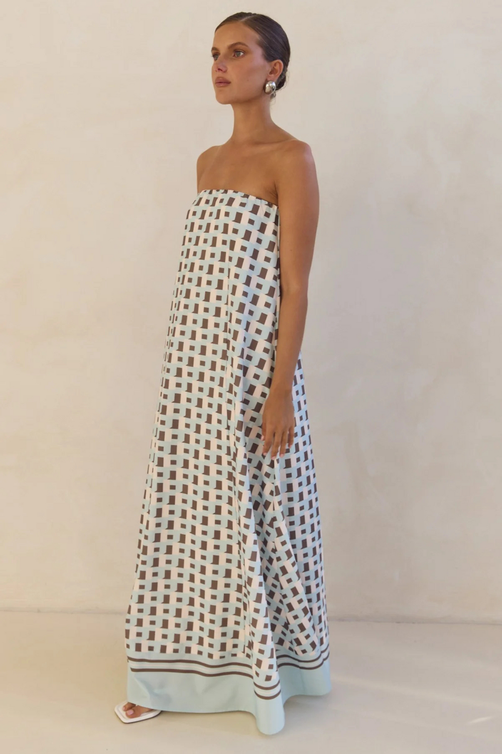Arya Off-Shoulder Maxi Dress Brown Plaid