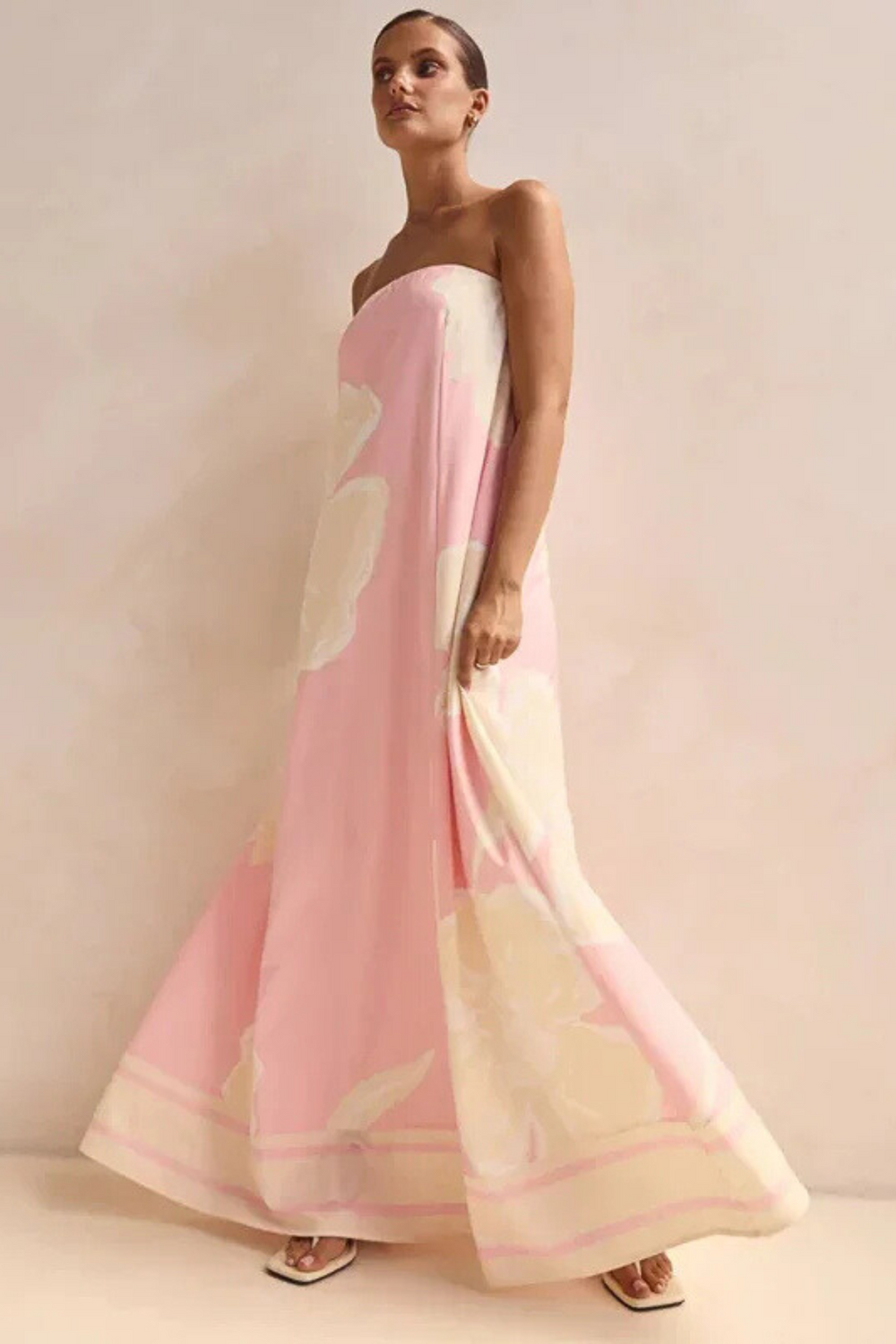Arya Off-Shoulder Maxi Dress Pink Print