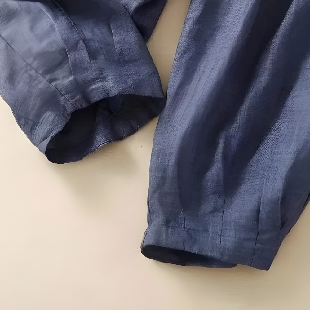 Yndira Breathable Lightweight Linen Tapered Pants - Blue