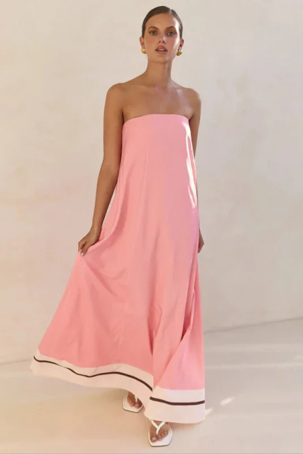 Arya Off-Shoulder Maxi Dress | Pink Stripes