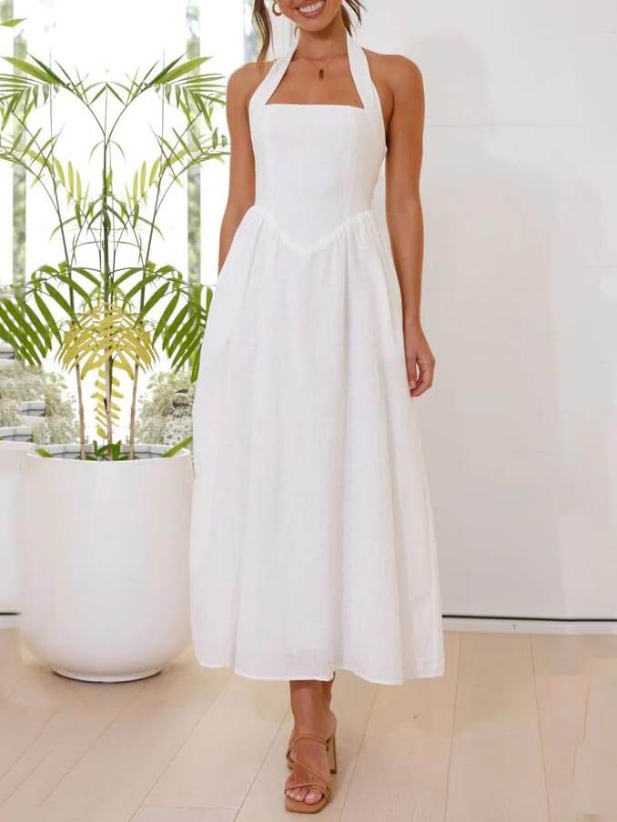 Tailliertes Black Halter Midi Dress