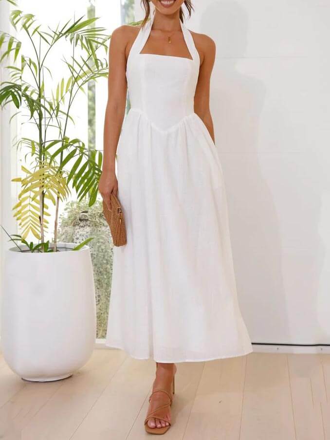 Tailliertes Black Halter Midi Dress