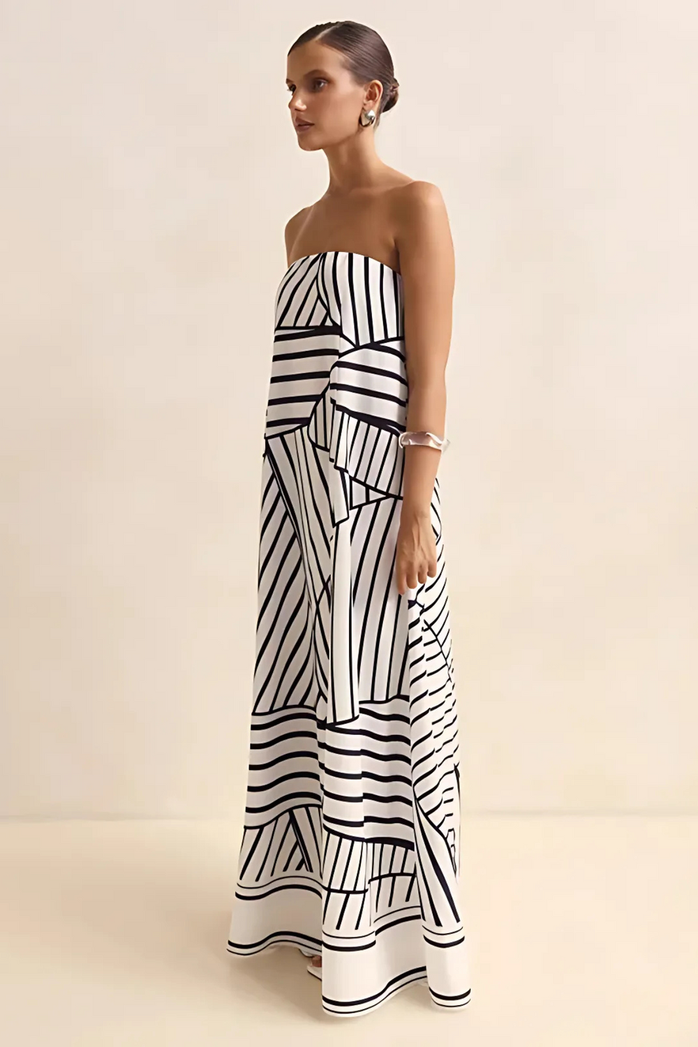 Arya Off-Shoulder Maxi Dress | Black Stripes