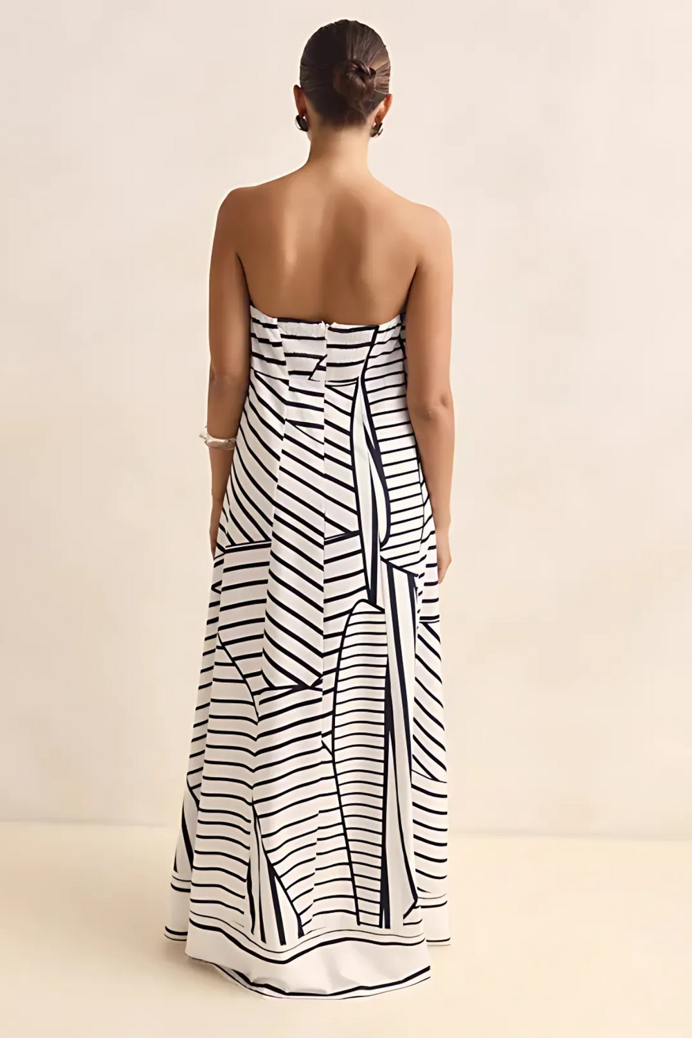 Arya Off-Shoulder Maxi Dress | Black Stripes