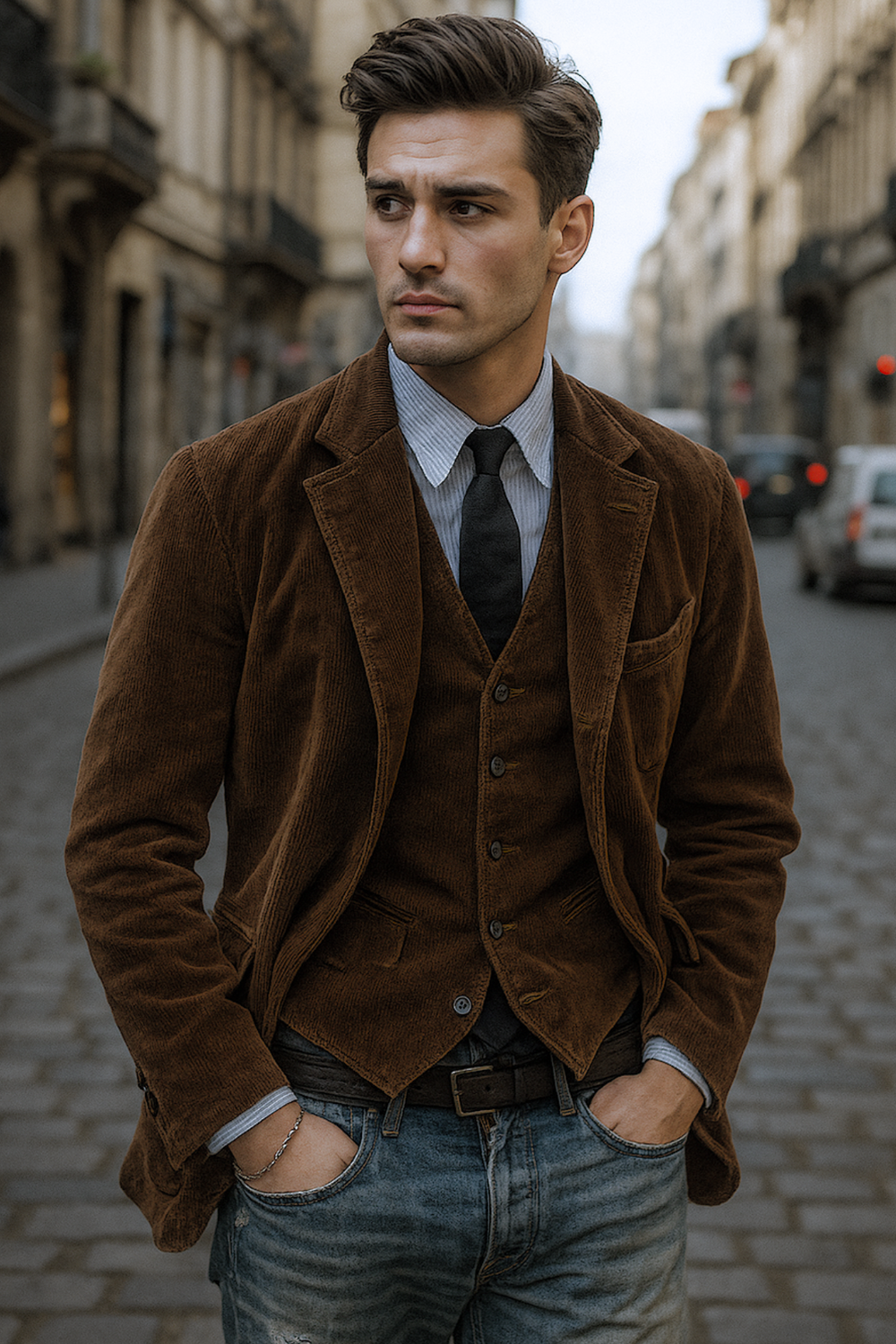 Jory Vintage Vest & Jacket Set Brown