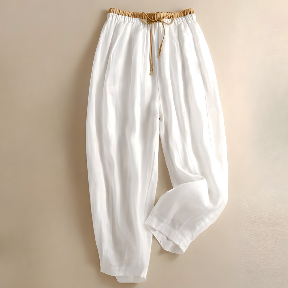 Yndira Breathable Lightweight Linen Tapered Pants - White